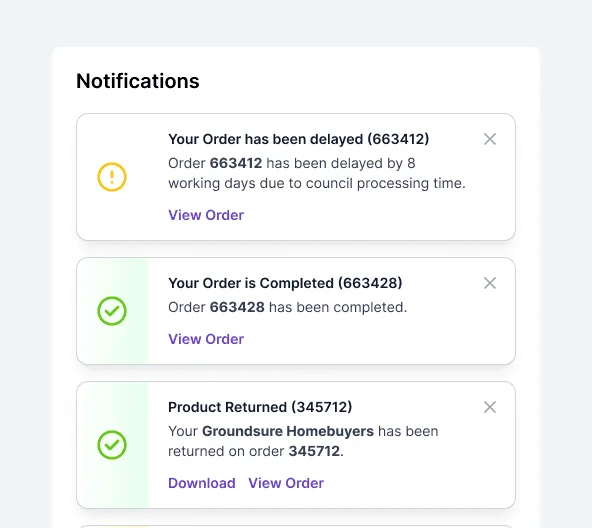 Our system auto-updates you with new estimated completion dates for outstanding orders, helping you manage your client’s expectations.